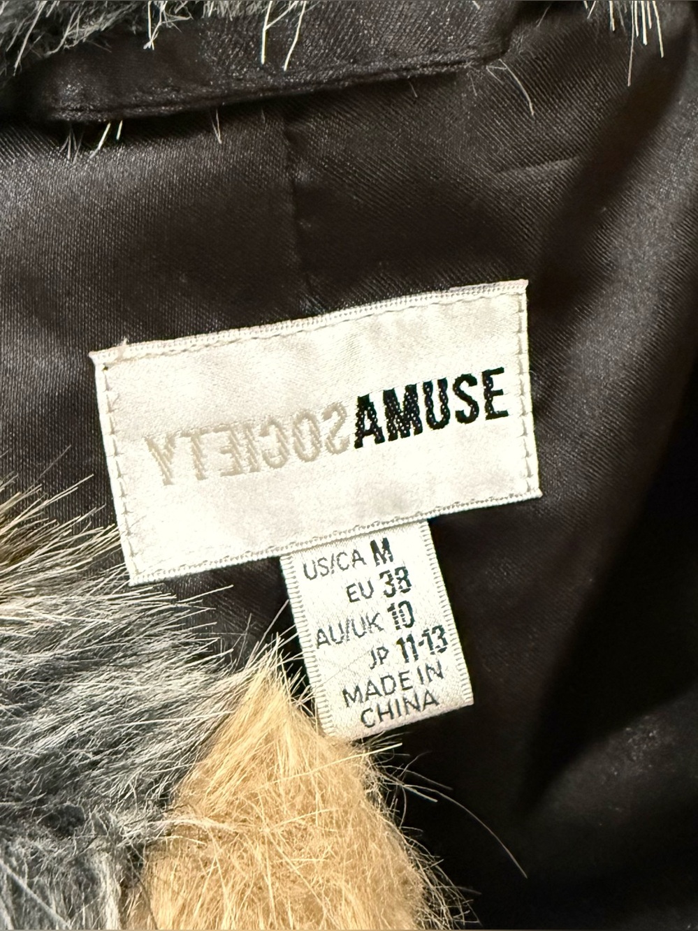 AMUSE SOCIETY Waylon Faux Fur Chevron Pattern Coat Jacket Size M - Picture 14 of 15
